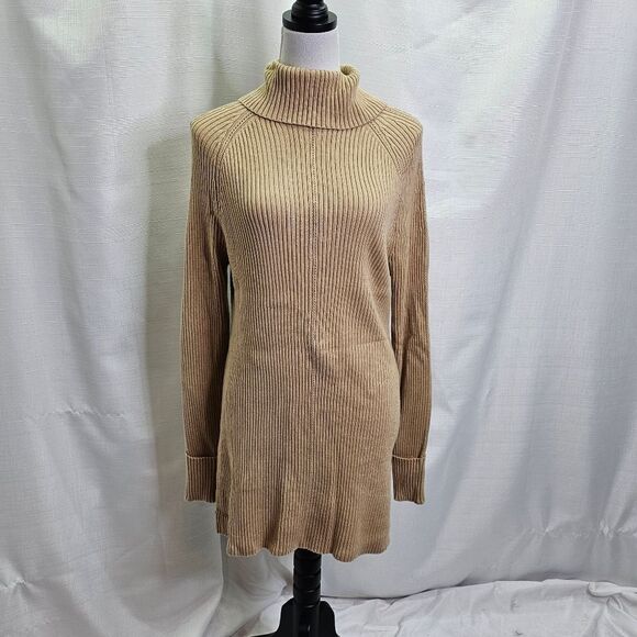 White House Black Market Tan Cuffed Sleeve Turtleneck Pointelle Sweater Size XL - Picture 3 of 11